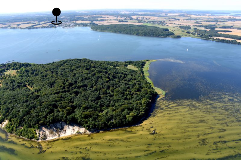 Die Insel Vilm ist der Namensgeber der Vilmstraße. Die Insel ist mit der Fähre erreichbar. Die Nadel markiert den Ort der Ferienwohnung.