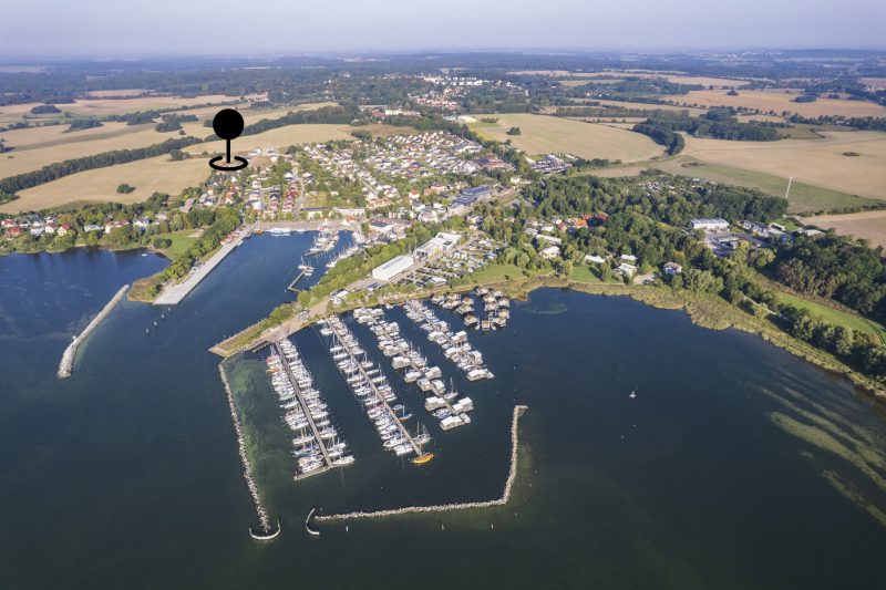 Lauterbach aus der Luft. Die Nadel markiert den Ort der Ferienwohnung.